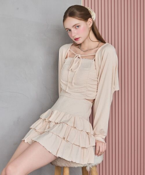 MAJESTIC LEGON / マジェスティックレゴン ミニ・ひざ丈スカート | ラインストーンティアードスカパン | 詳細1