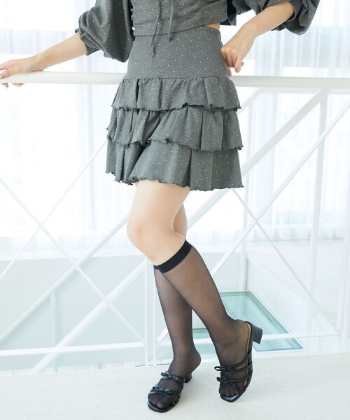 MAJESTIC LEGON / マジェスティックレゴン ミニ・ひざ丈スカート | ラインストーンティアードスカパン | 詳細13
