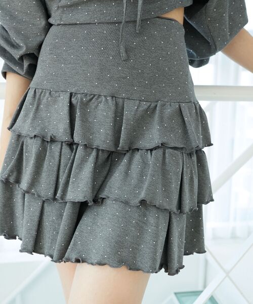 MAJESTIC LEGON / マジェスティックレゴン ミニ・ひざ丈スカート | ラインストーンティアードスカパン | 詳細14