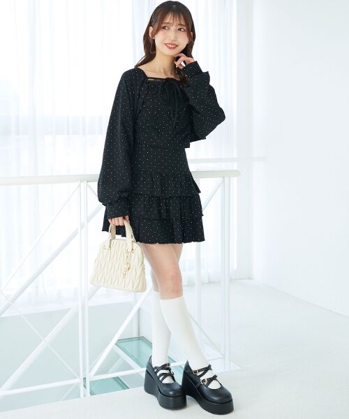 MAJESTIC LEGON / マジェスティックレゴン ミニ・ひざ丈スカート | ラインストーンティアードスカパン | 詳細15