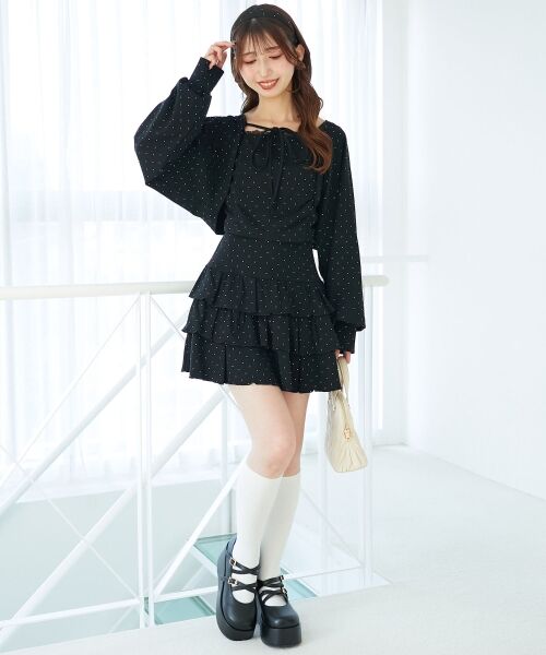 MAJESTIC LEGON / マジェスティックレゴン ミニ・ひざ丈スカート | ラインストーンティアードスカパン | 詳細16