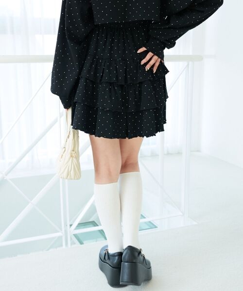 MAJESTIC LEGON / マジェスティックレゴン ミニ・ひざ丈スカート | ラインストーンティアードスカパン | 詳細20