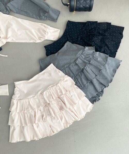 MAJESTIC LEGON / マジェスティックレゴン ミニ・ひざ丈スカート | ラインストーンティアードスカパン | 詳細24