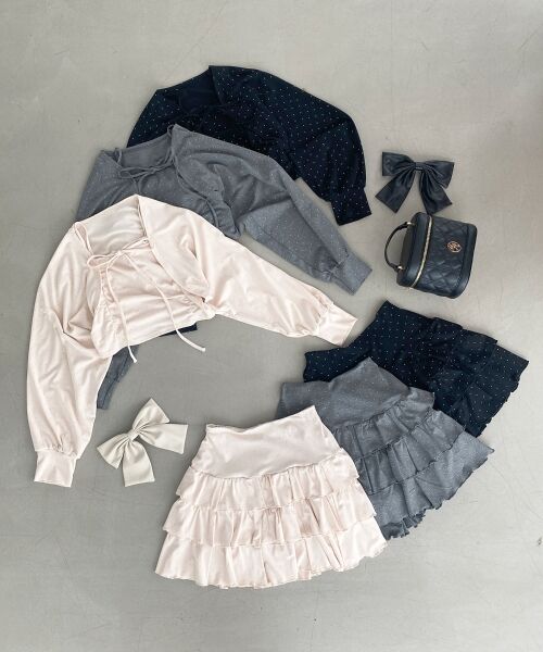 MAJESTIC LEGON / マジェスティックレゴン ミニ・ひざ丈スカート | ラインストーンティアードスカパン | 詳細27