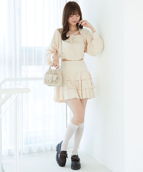 MAJESTIC LEGON / マジェスティックレゴン ミニ・ひざ丈スカート | ラインストーンティアードスカパン | 詳細4