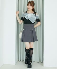 MAJESTIC LEGON / マジェスティックレゴン ミニ・ひざ丈スカート | ゴールドボタンプリーツミニスカパン