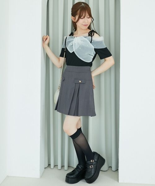 MAJESTIC LEGON / マジェスティックレゴン ミニ・ひざ丈スカート | ゴールドボタンプリーツミニスカパン | 詳細15