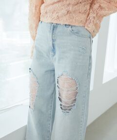 MAJESTIC LEGON / マジェスティックレゴン デニムパンツ | キラキラレースダメージデニム