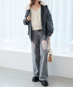 MAJESTIC LEGON / マジェスティックレゴン デニムパンツ | キラキラレースダメージデニム