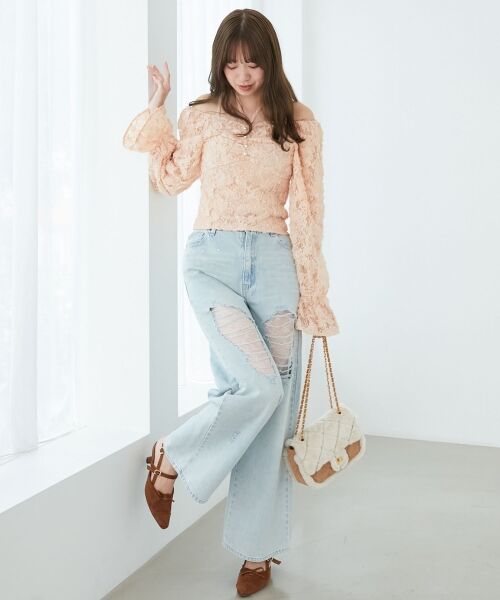 MAJESTIC LEGON / マジェスティックレゴン デニムパンツ | キラキラレースダメージデニム | 詳細1