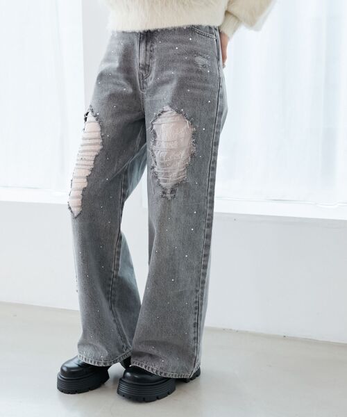 MAJESTIC LEGON / マジェスティックレゴン デニムパンツ | キラキラレースダメージデニム | 詳細13