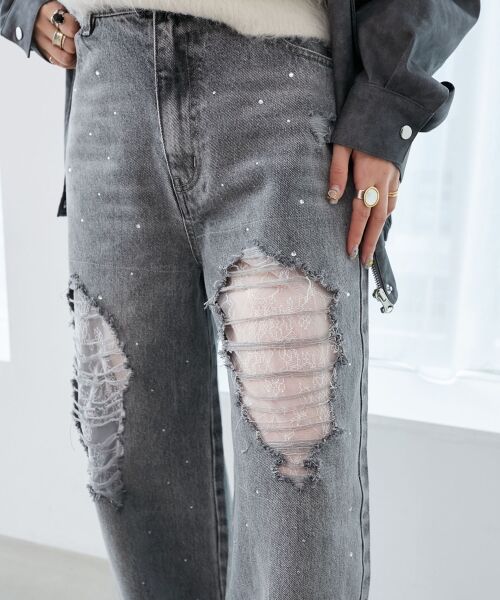 MAJESTIC LEGON / マジェスティックレゴン デニムパンツ | キラキラレースダメージデニム | 詳細15