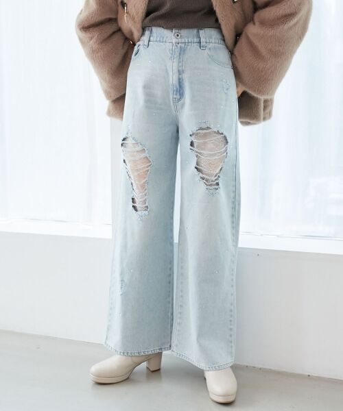 MAJESTIC LEGON / マジェスティックレゴン デニムパンツ | キラキラレースダメージデニム | 詳細6