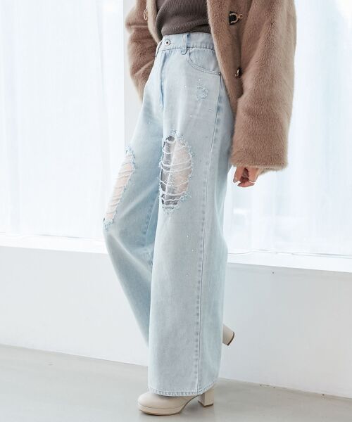 MAJESTIC LEGON / マジェスティックレゴン デニムパンツ | キラキラレースダメージデニム | 詳細7