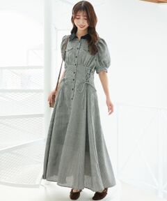 MAJESTIC LEGON / マジェスティックレゴン ロング・マキシ丈ワンピース | サイドレースアップシャツワンピース