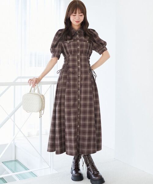 MAJESTIC LEGON / マジェスティックレゴン ロング・マキシ丈ワンピース | サイドレースアップシャツワンピース | 詳細1