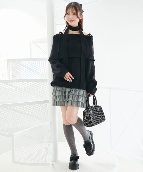 MAJESTIC LEGON / マジェスティックレゴン ミニ丈・ひざ丈ワンピース | チョーカー付きオフショルミニワンピ | 詳細16