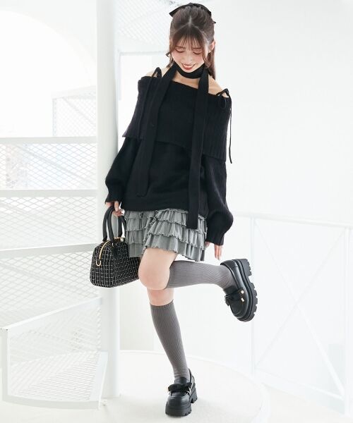 MAJESTIC LEGON / マジェスティックレゴン ミニ丈・ひざ丈ワンピース | チョーカー付きオフショルミニワンピ | 詳細17