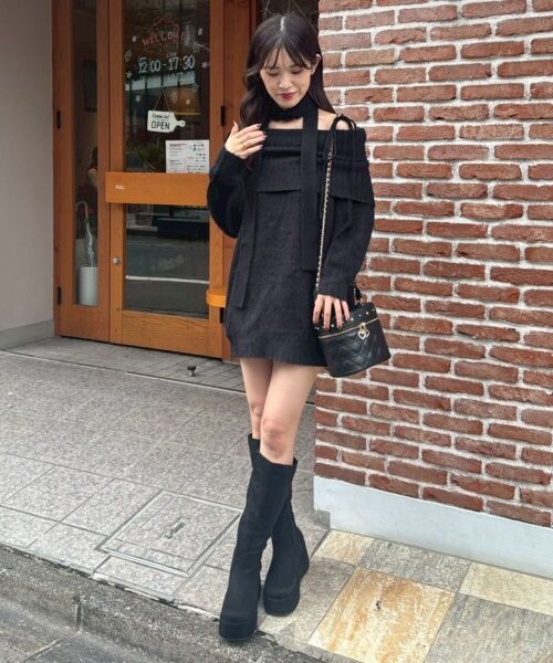 MAJESTIC LEGON / マジェスティックレゴン ミニ丈・ひざ丈ワンピース | チョーカー付きオフショルミニワンピ | 詳細22