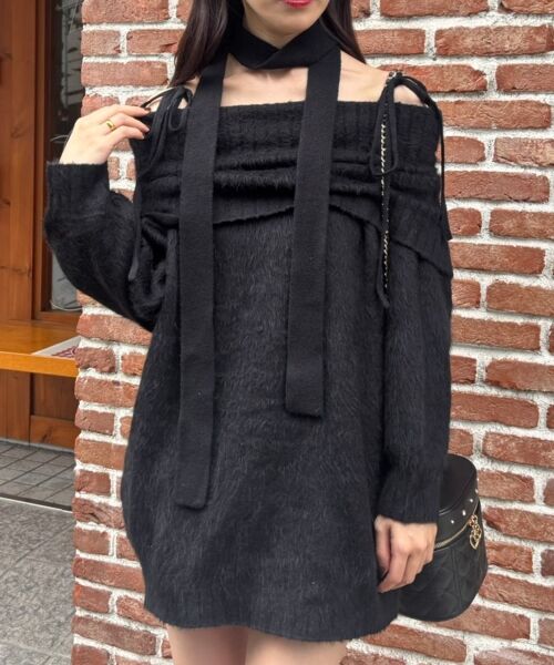 MAJESTIC LEGON / マジェスティックレゴン ミニ丈・ひざ丈ワンピース | チョーカー付きオフショルミニワンピ | 詳細25