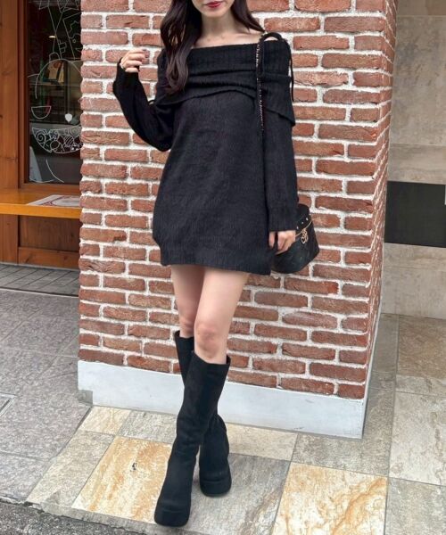 MAJESTIC LEGON / マジェスティックレゴン ミニ丈・ひざ丈ワンピース | チョーカー付きオフショルミニワンピ | 詳細28