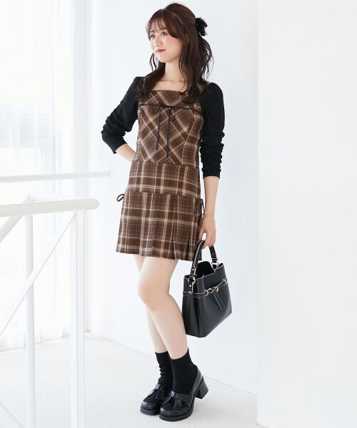 MAJESTIC LEGON / マジェスティックレゴン ミニ丈・ひざ丈ワンピース | ドッキングプリーツミニワンピ | 詳細10