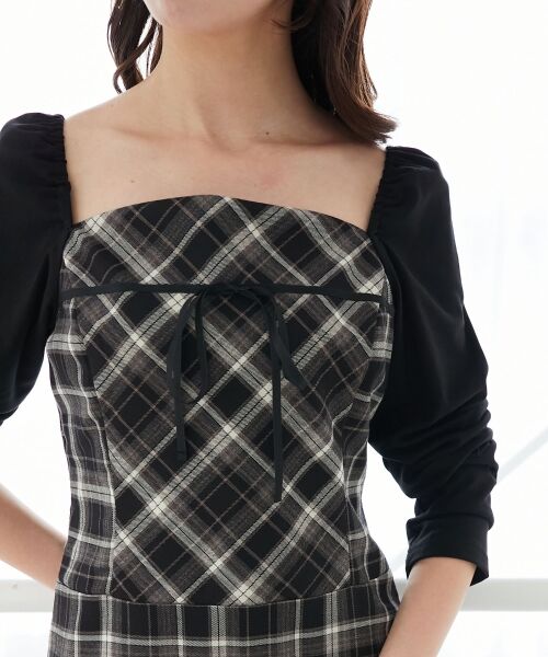 MAJESTIC LEGON/マジェスティックレゴン ドッキングプリーツミニワンピ ブラック柄 M MAJESTIC LEGON/マジェスティックレゴン ドッキングプリーツミニワンピ ブラック柄 M