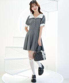 MAJESTIC LEGON / マジェスティックレゴン ミニ丈・ひざ丈ワンピース | 衿配色ミニワンピース