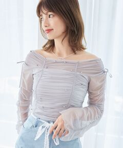 MAJESTIC LEGON / マジェスティックレゴン カットソー | キラキラビジューチュールトップス