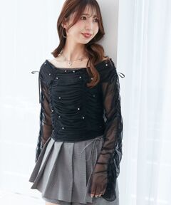 MAJESTIC LEGON / マジェスティックレゴン カットソー | キラキラビジューチュールトップス