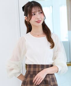 MAJESTIC LEGON / マジェスティックレゴン カットソー | パールチュールスリーブ長袖トップス