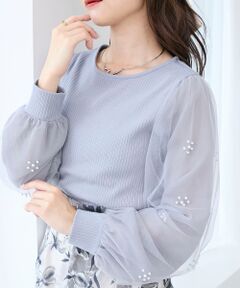 MAJESTIC LEGON / マジェスティックレゴン カットソー | パールチュールスリーブ長袖トップス