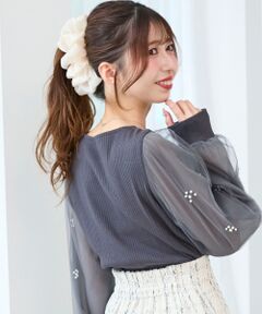 MAJESTIC LEGON / マジェスティックレゴン カットソー | パールチュールスリーブ長袖トップス