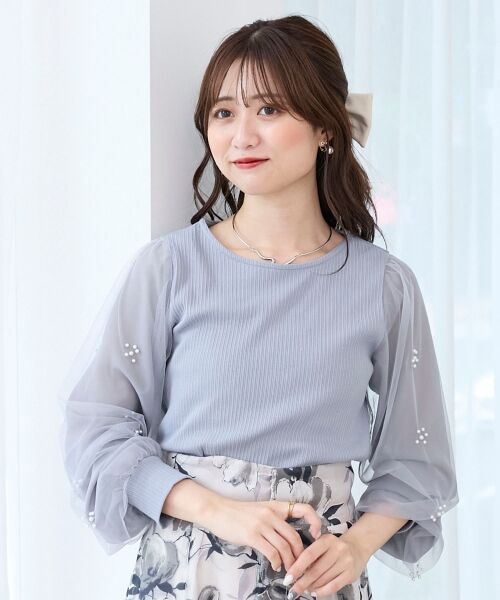 MAJESTIC LEGON / マジェスティックレゴン カットソー | パールチュールスリーブ長袖トップス | 詳細11