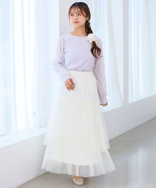 MAJESTIC LEGON / マジェスティックレゴン カットソー | パールチュールスリーブ長袖トップス | 詳細15