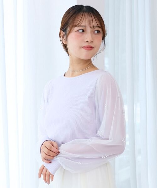 MAJESTIC LEGON / マジェスティックレゴン カットソー | パールチュールスリーブ長袖トップス | 詳細19