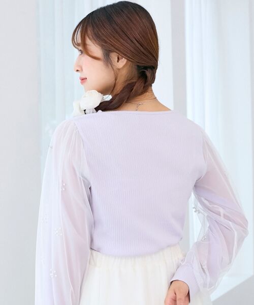 MAJESTIC LEGON / マジェスティックレゴン カットソー | パールチュールスリーブ長袖トップス | 詳細20