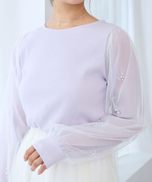 MAJESTIC LEGON / マジェスティックレゴン カットソー | パールチュールスリーブ長袖トップス | 詳細21