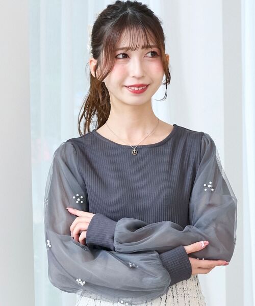 MAJESTIC LEGON / マジェスティックレゴン カットソー | パールチュールスリーブ長袖トップス | 詳細25