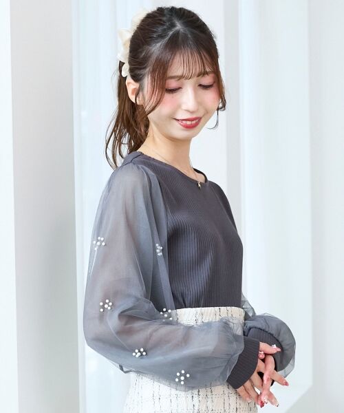 MAJESTIC LEGON / マジェスティックレゴン カットソー | パールチュールスリーブ長袖トップス | 詳細26