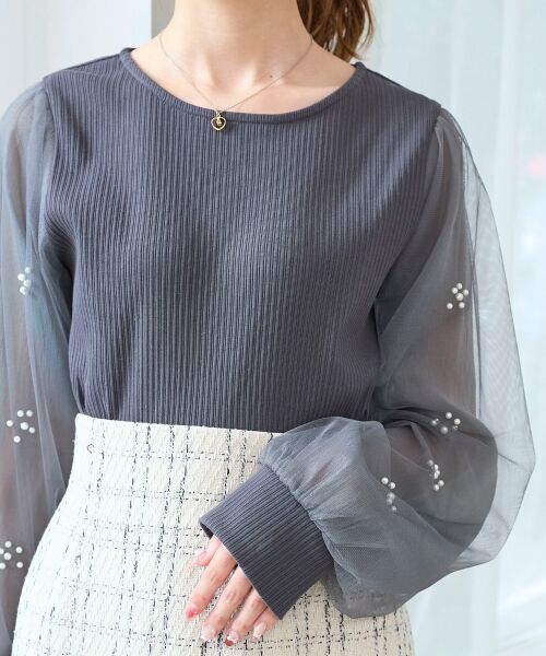 MAJESTIC LEGON / マジェスティックレゴン カットソー | パールチュールスリーブ長袖トップス | 詳細28