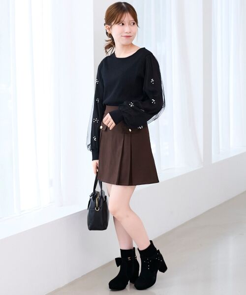 MAJESTIC LEGON / マジェスティックレゴン カットソー | パールチュールスリーブ長袖トップス | 詳細30