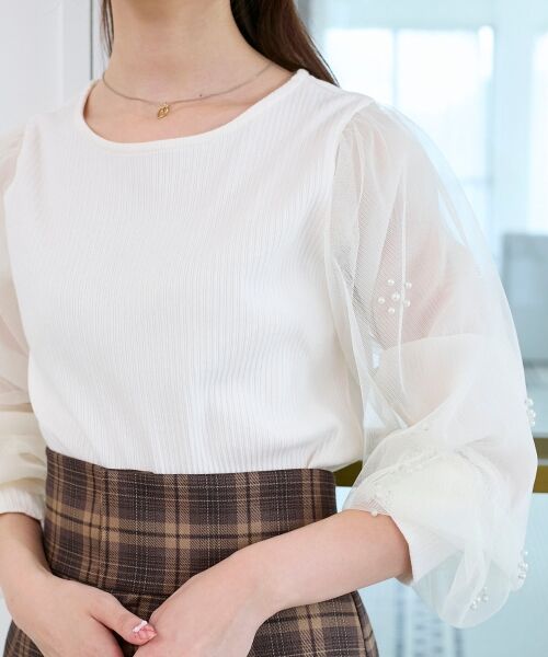 MAJESTIC LEGON / マジェスティックレゴン カットソー | パールチュールスリーブ長袖トップス | 詳細7