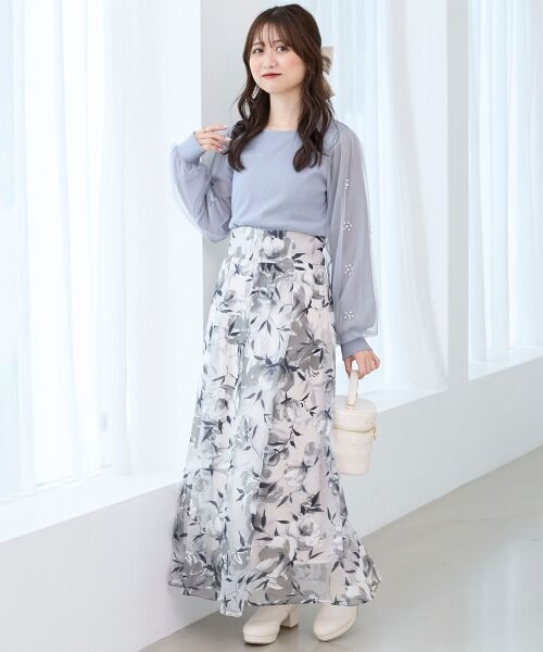 MAJESTIC LEGON / マジェスティックレゴン カットソー | パールチュールスリーブ長袖トップス | 詳細9