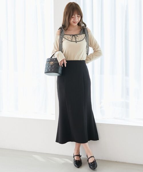 MAJESTIC LEGON / マジェスティックレゴン カットソー | 肩リボンチェックバイカラートップス | 詳細1