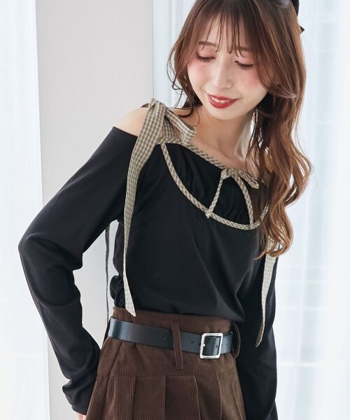 MAJESTIC LEGON / マジェスティックレゴン カットソー | 肩リボンチェックバイカラートップス | 詳細12