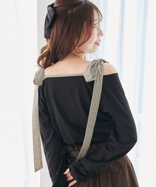 MAJESTIC LEGON / マジェスティックレゴン カットソー | 肩リボンチェックバイカラートップス | 詳細13