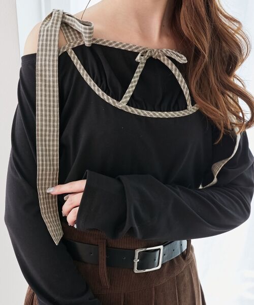 MAJESTIC LEGON / マジェスティックレゴン カットソー | 肩リボンチェックバイカラートップス | 詳細14