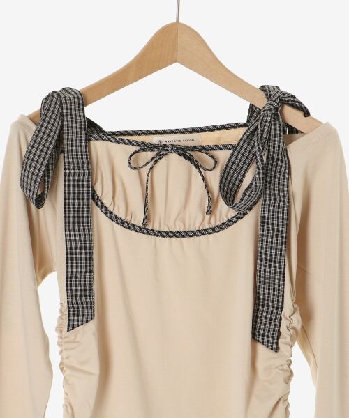 MAJESTIC LEGON / マジェスティックレゴン カットソー | 肩リボンチェックバイカラートップス | 詳細18