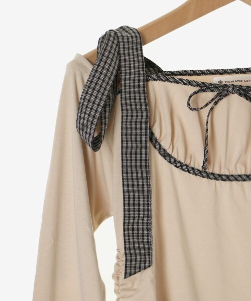MAJESTIC LEGON / マジェスティックレゴン カットソー | 肩リボンチェックバイカラートップス | 詳細20